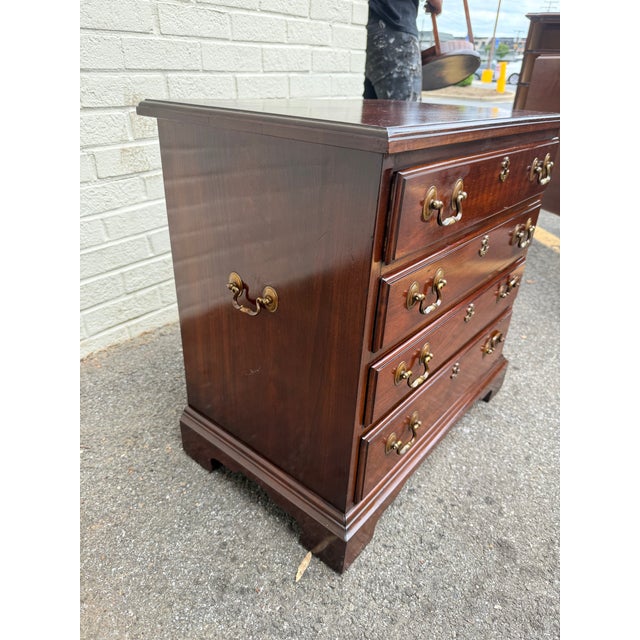 Henkel Harris Pair of Vintage Henkel Harris Chippendale Style Black Cherry 4 Drawer Nightstands or Chests. For Sale - Image 4 of 18