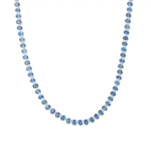 Modern Certified 20.6 Ct Blue Sapphire Wedding Tennis Necklace in 18k White Gold For Sale - Image 3 of 8