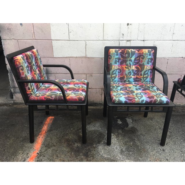 1980s Set of 8 Ettore Sottsass “Bridge” Dining Chairs for Knoll – Postmodern 1988, Original Fabric & Labels For Sale - Image 5 of 13