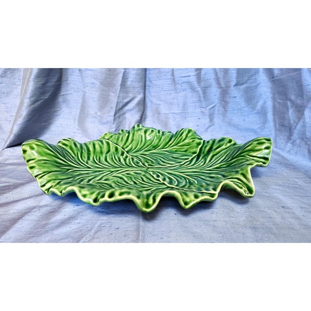 Emerald Late 20th Century 17" Portugese Cabbageware Leaf Tray Trompe l'Oeil Majolica For Sale - Image 8 of 9