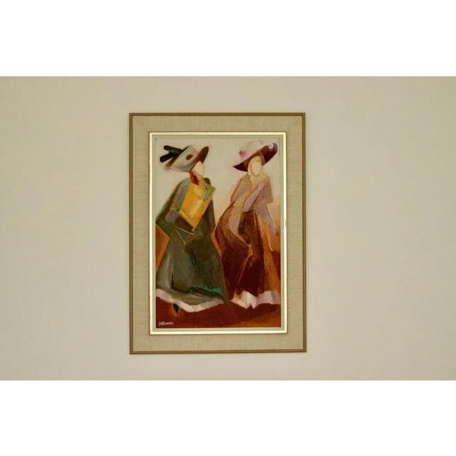 Original Mid-Century Swedish Oil On Panel “Two Women” by Carl Magnus Franklin Vintage & Framed | 60 x 44 cm (23.6" x...