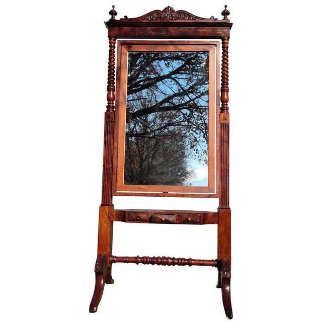 Antique Tilting Floor Mirror in Mahogany with Beveled Glass, 1870 For Sale - Image 18 of 18