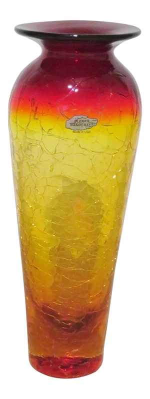 Mid 20th Century Blenko Crackle Glass Amberina Vase
