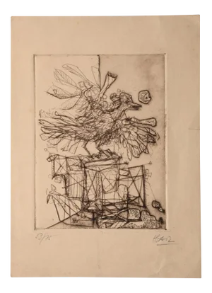 Miguel Angel Ibartz - the Bird - Original Etching on Paper - Mid-20th Century