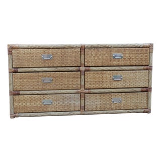 Chest of Drawers in Bamboo Wicker and Brass by Tommaso Barbi, 1970 For Sale