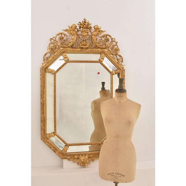 Antique Louis Philippe Octagonal Gold Leaf Wall Mirror with Avec Flowers and Cherubs, Mirror, 19th Century For Sale - Image 3 of 11