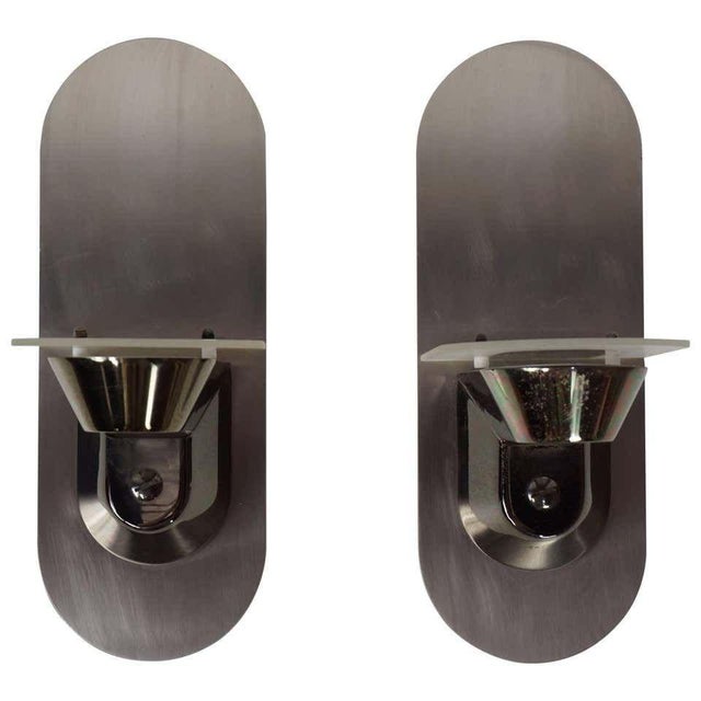 Glass Vintage Stainless Steel Wall Lights, 1980s, Set of 2 For Sale - Image 7 of 8