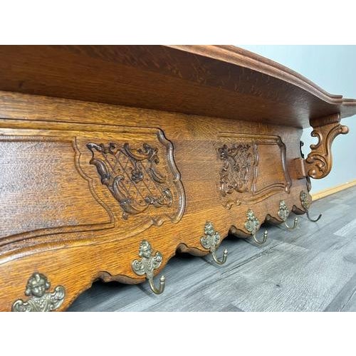 French Oak 7-Hook Wall Coat Rack For Sale - Image 3 of 13