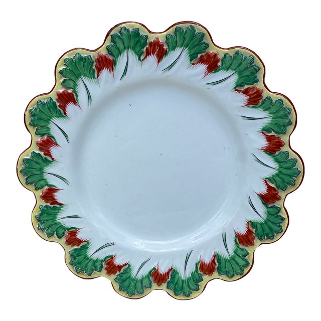 19th Century Majolica Leaves Plate Creil & Montereau For Sale