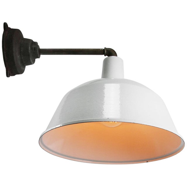 Paint Vintage Industrial Factory Wall Light in White Enamel and Cast Iron For Sale - Image 7 of 8