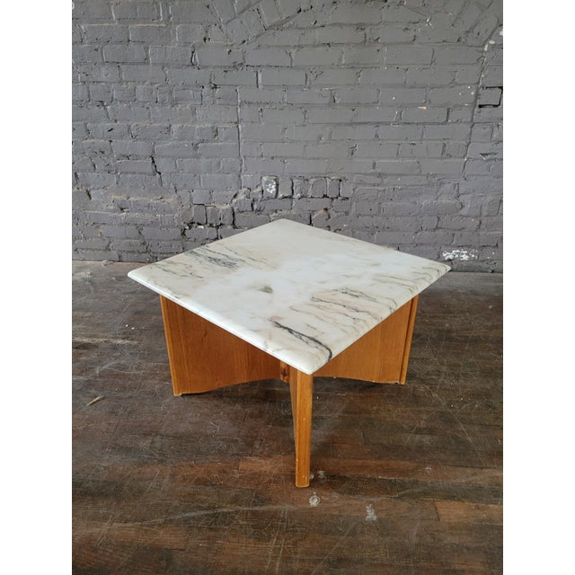 1970s 1970s Oak and Calcatta Marble Coffee Side Table, in Manner of Frank Lloyd Wright For Sale - Image 5 of 13