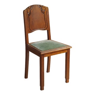Art Deco Chairs in Oak and Green Velvet, 1920s, Set of 4 For Sale
