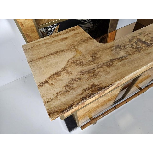 Pressed Bamboo Dry Bar with Stools, Italy, 1970s, Set of 3 For Sale - Image 12 of 13