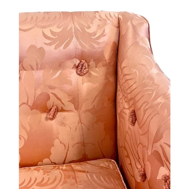 Vintage Peach Silk Damask Upholstered Sofa For Sale - Image 9 of 11