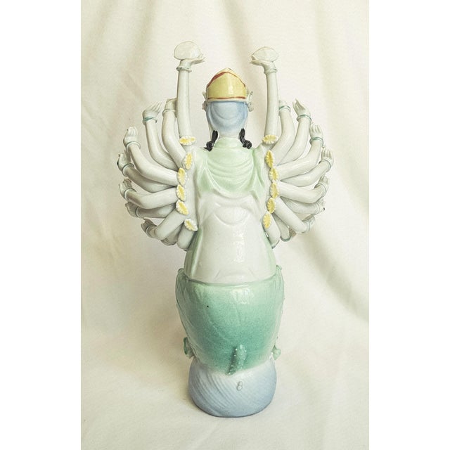Ceramic Mid 20th Century Chinese 1000 Hand Statue Hand Painted Asian Figurine Decor For Sale - Image 7 of 10