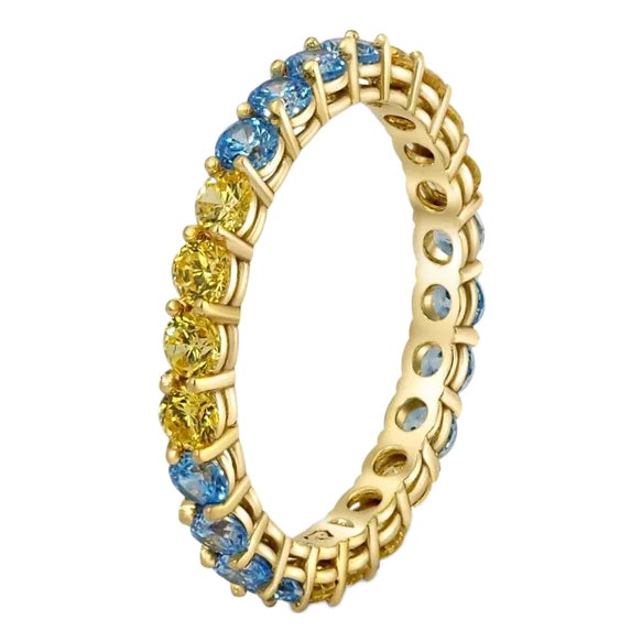 Multicolor Gemstones Eternity 14k Gold Ring Band For Sale