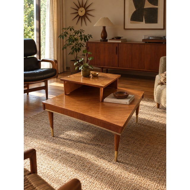 Mid-Century 2 Tier Walnut and Brass Accent Corner Table by Lane Furniture For Sale - Image 16 of 16