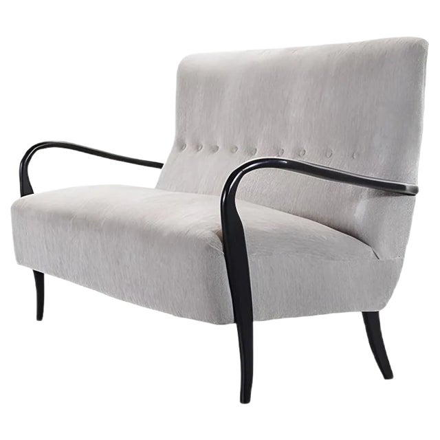 2-Seater Sofa in Grey Silver Fabric by Guglielmo Ulrich, 1950s For Sale