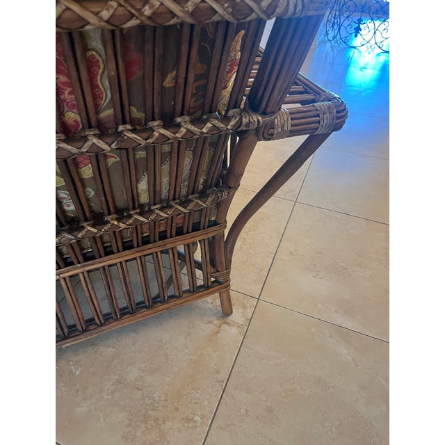 Stunning Vintage Coastal Palecek President’s Stick Rattan Lounge Chair For Sale In Phoenix - Image 6 of 12
