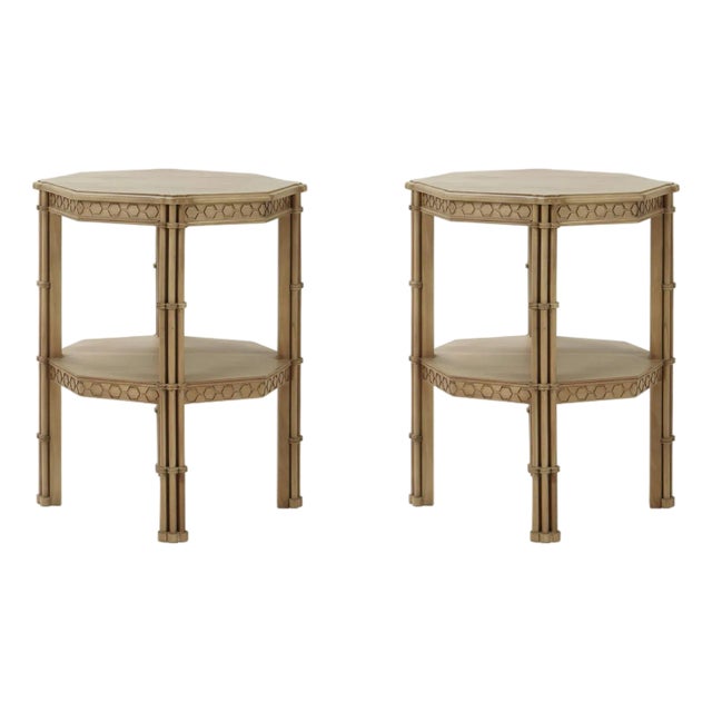 Pair of Mid-Century Style Octagon Faux Bamboo Side Tables For Sale