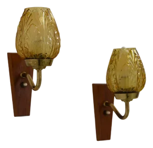 Danish Brass and Amber Glass Wall Sconces from Laoni, 1960s, Set of 2