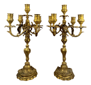 Louis XV Style Gilt Bronze Candleholders by Ferdinand Barbedienne, Set of 2