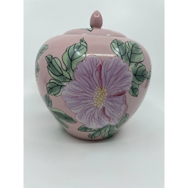 Pink 1980s Vintage Pink Floral Asian Style Ginger Gar For Sale - Image 8 of 8