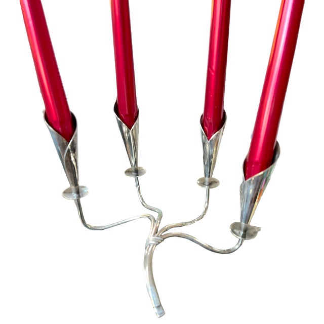 Mid-Century Modern 20th Century Hans Jensen Denmark Calla Lily Four Arm Silver Mid-Century Modern Candelabra For Sale - Image 3 of 9