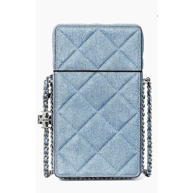 2025 Tory Burch Fleming Quilted Suede Leather Phone Crossbody Bag Shoulder Denim For Sale - Image 4 of 17