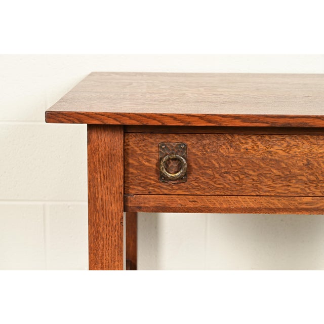 Lifetime Furniture Antique Mission Oak Arts & Crafts Desk or Library Table, Circa 1910 For Sale - Image 11 of 17