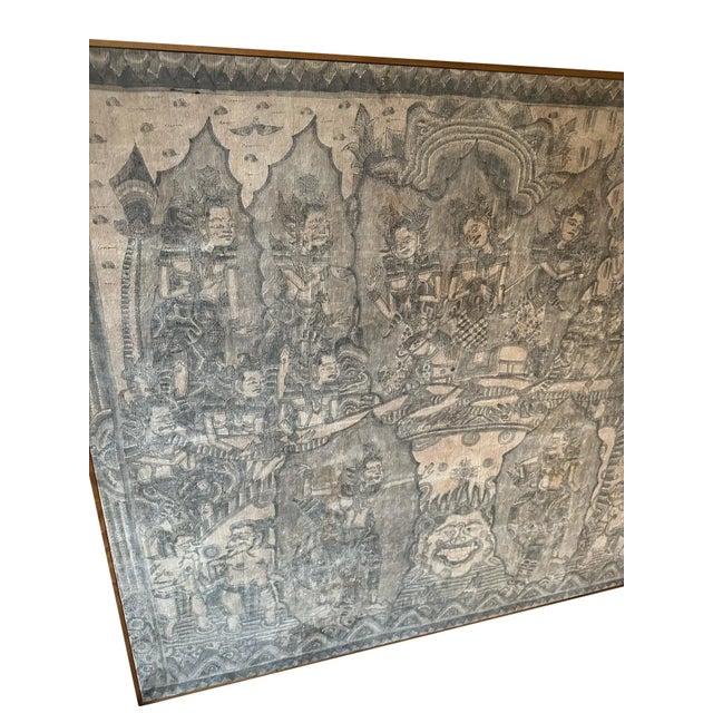 Folk Art Bali Hindu Textile Framed 'Kamasan' Painting, Indonesia C. 1920 For Sale - Image 3 of 18