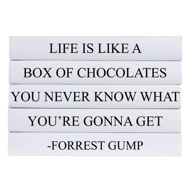 Modern Decorative Books - Quote Book Stack - "Box of Chocolates" For Sale - Image 3 of 3
