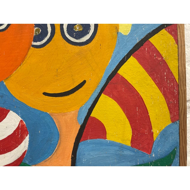 Vintage Mid Century Modernist Folk Art Painting | Framed Original Mid Century Modern Artwork, C. 1972 For Sale - Image 11 of 13