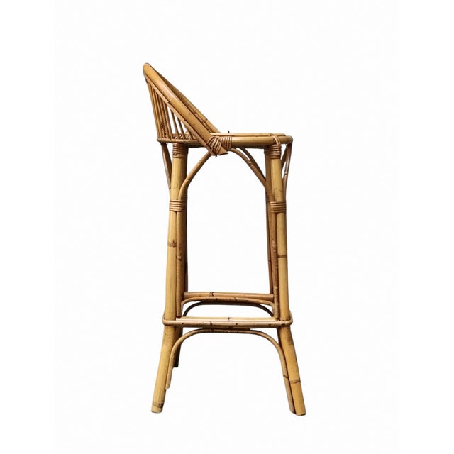 Vintage Rattan and Bamboo Bar Stools by Franco Albini, Italy, 1960s, Set of 6 For Sale - Image 6 of 9