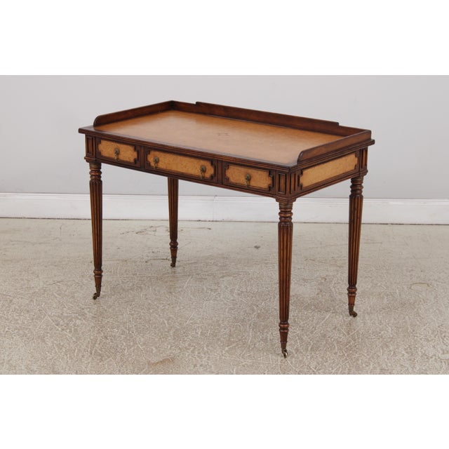 Traditional Jonathan Charles Sheraton Leather Top Mahogany Desk For Sale - Image 3 of 16