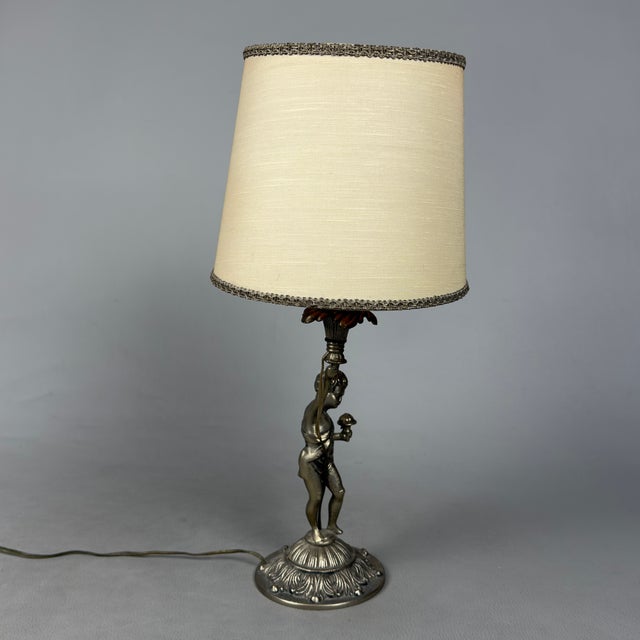 Silver-Plated Brass Cherub Table Lamp, 1960s For Sale - Image 3 of 13