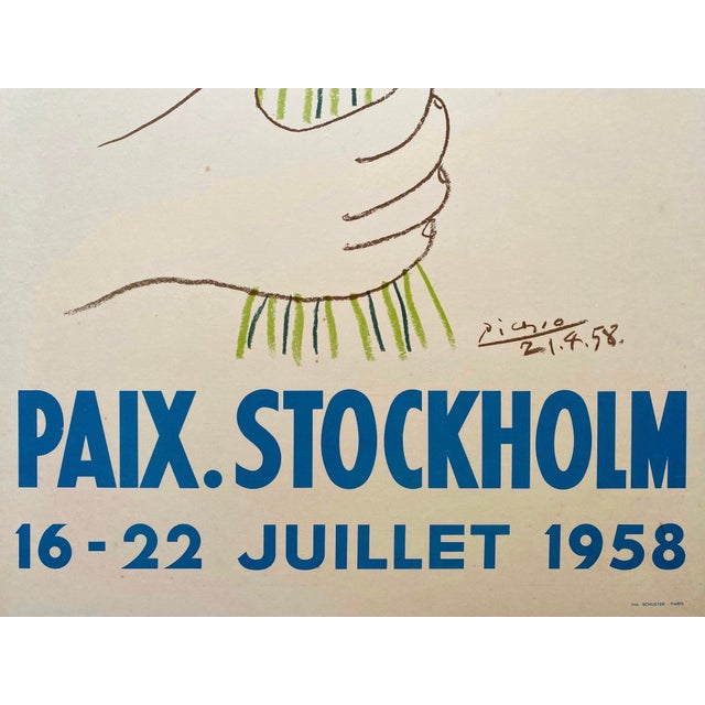 Pablo Picasso Vintage 1958 Mid Century Modern Lithograph Print " Bouquet of Peace " Framed Paix Stockholm Poster For Sale In Kansas City - Image 6 of 15