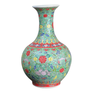 Antique Qing Dynasty Famille Rose Chinese Porcelain Vase With Qianlong Marking