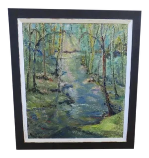 Mid 20th Century Forest Landscape Oil Painting by Sophia A. Siegel, Framed