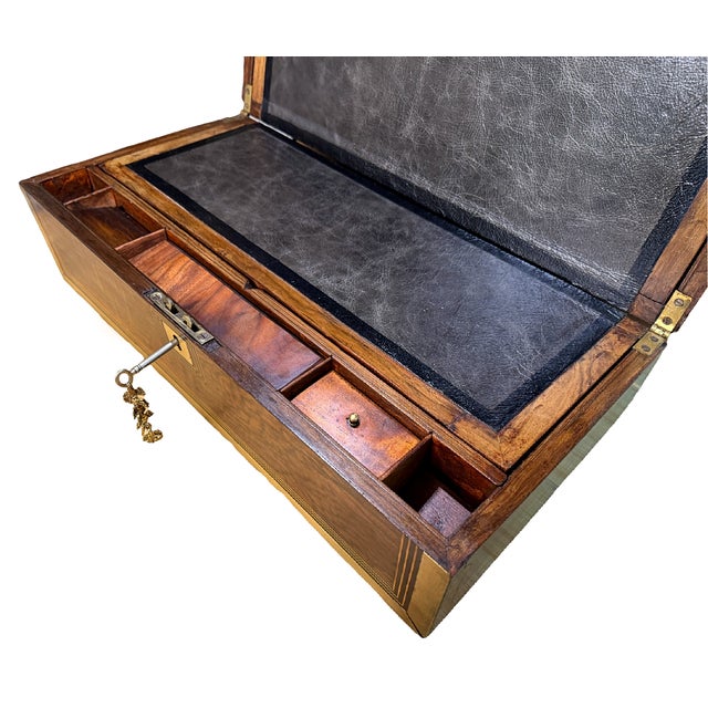 19th Century Victorian Burr Walnut & Brass Campaign Writing Slope W/Fully Intact Secret Drawers For Sale - Image 9 of 15
