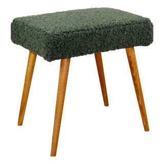 High Stool in Green Olive Boucle Lamb For Sale