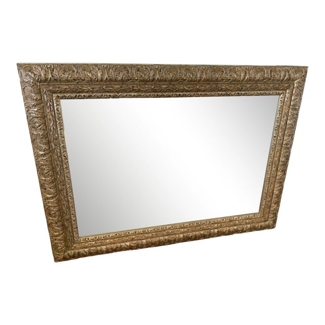 1970s Large Baroque Carved Silver / Gold Mirror For Sale
