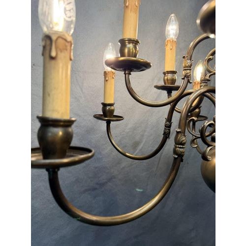 Flemish Brass Two-Tier Twelve Branch Chandelier For Sale - Image 4 of 7