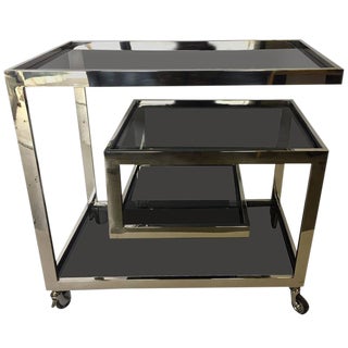 Mid-Century Modern Chrome and Tinted Glass Bar Cart For Sale