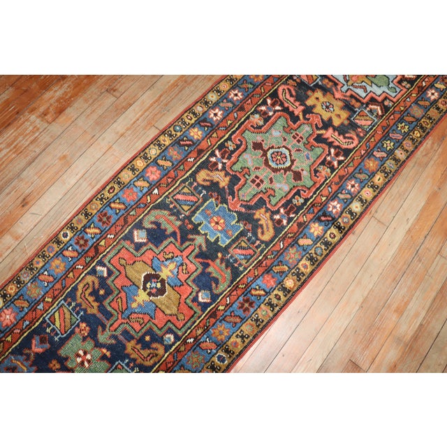 Zabihi Collection Antique Navy Blue Narrow Heriz Runner - 2'3" x 8'6" For Sale - Image 9 of 11