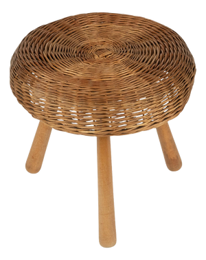Mid-Century Wicker and Wood Tripod Stool attributed to Tony Paul, USA, 1950s