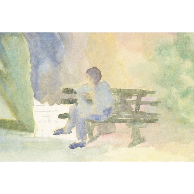 Evocative watercolor of a figure reading outside a doorway by California Watercolor artist G. Robinson (American, 20th...