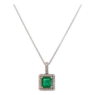 Natural Emerald Diamond Necklace 18" 14k WG 2 TCW Certified For Sale