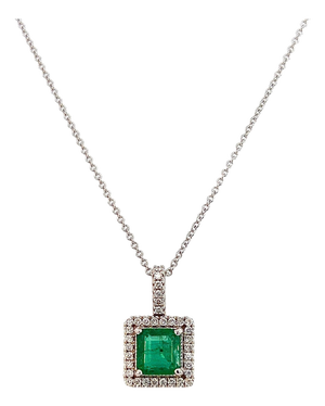 Natural Emerald Diamond Necklace 18" 14k WG 2 TCW Certified