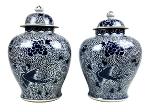 Early 20th Century Antique Asian Porcelain Ginger Jars- a Pair